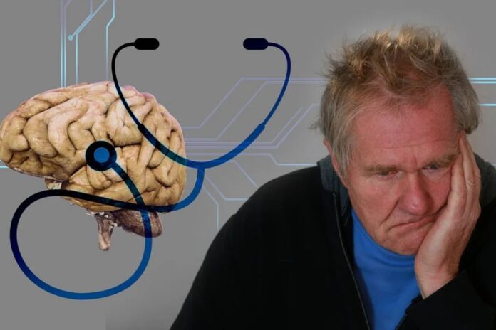 Mężczyzna. Choroba. Mózg. Medycyna. Alzheimer. Stetoskop. Pamięć. Zaniki pamięci. Starość. Demencja.