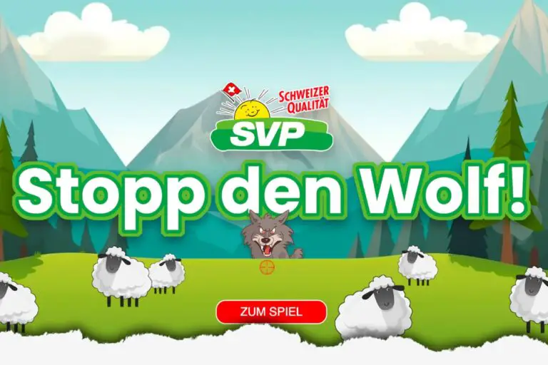 Zatrzymaj wilka! - wymowna gra online na stronie szwajcarskiej SVP.
