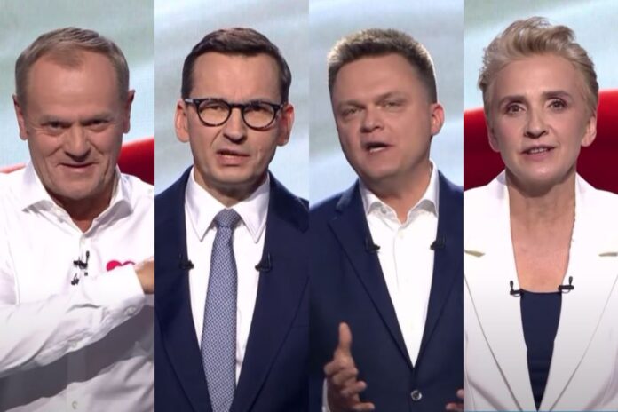 Donald Tusk, Mateusz Morawiecki, Szymon Hołownia, Joanna Scheuring-Wielgus.