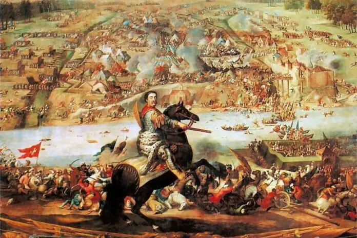Andrzej Stech, 'Bitwa pod Chocimiem', olej na płótnie z 1697 r. Foto: wikimedia