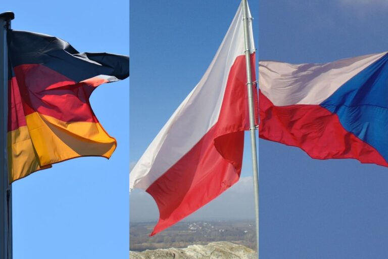 Flagi Niemiec, Polski i Czech.