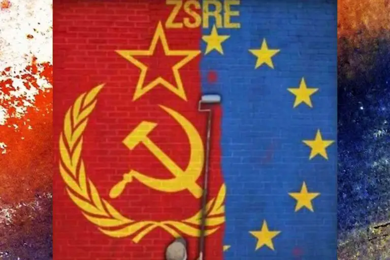 Flaga ZSRR przemalowywana na unijną. Zdjęcie ilustracyjne.