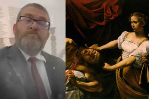 Grzegorz Braun oraz Judyta odcinająca głowę Holofernesowi, Caravaggio