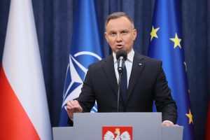 Prezydent RP Andrzej Duda podczas konferencji prasowej w Pałacu Prezydenckim w Warszawie