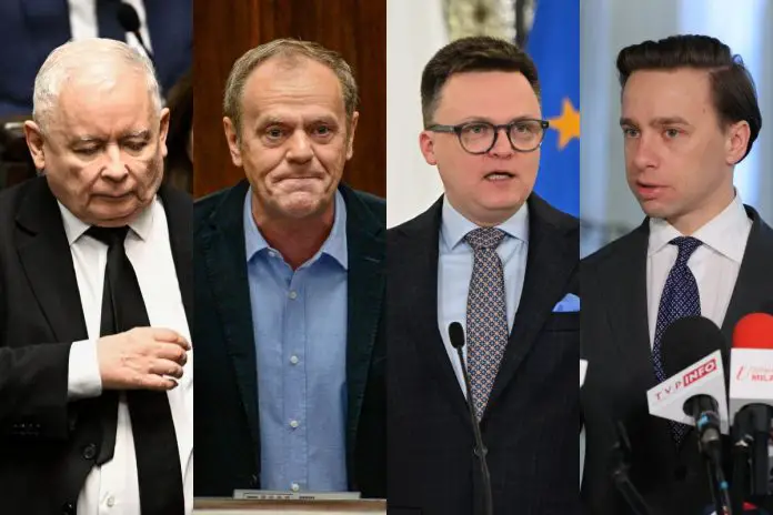 Jarosław Kaczyński, Donald Tusk, Szymon Hołownia oraz Krzysztof Bosak.