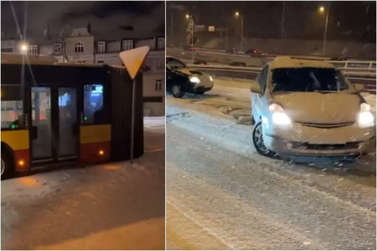 Burza śnieżna nad Warszawą. Wielkie utrudnienia.