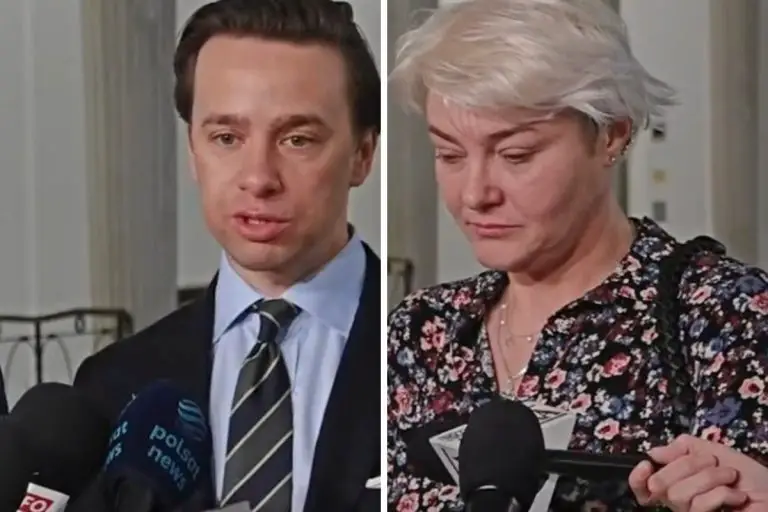 Wicemarszałek Sejmu Krzysztof Bosak i Julita Olszewska na konferencji prasowej w Sejmie. Foto: print screenm yt