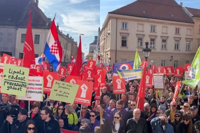 Protest antyrządowy w Zagrzebiu.