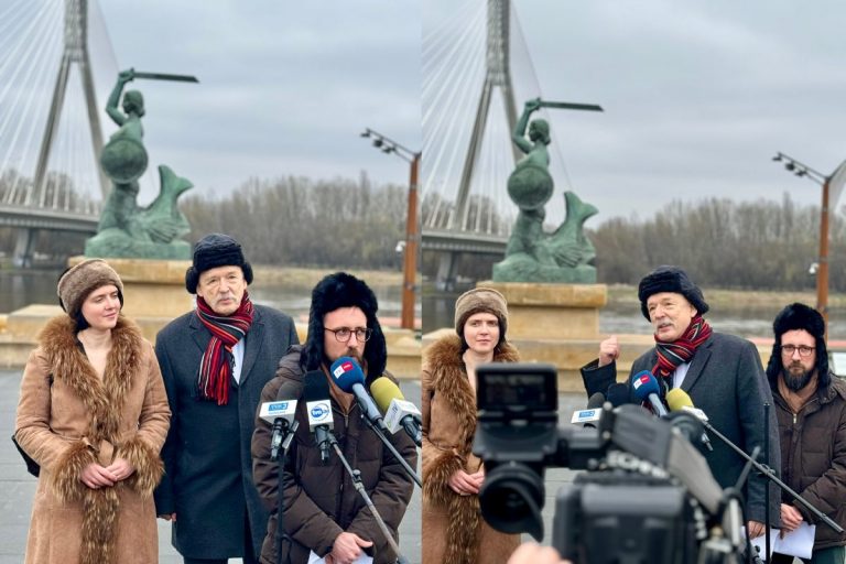 Konferencja wyborcza Janusza Korwin-Mikke pod warszawską syrenką