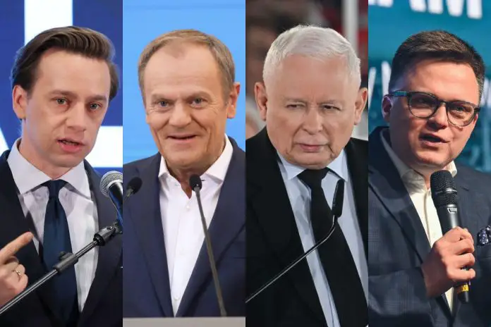 Krzysztof Bosak, Donald Tusk, Jarosław Kaczyński oraz Szymon Hołownia.