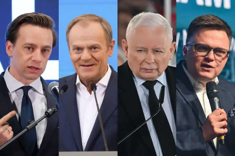 Krzysztof Bosak, Donald Tusk, Jarosław Kaczyński oraz Szymon Hołownia.