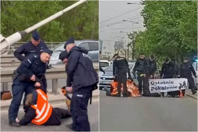 Aktywiści klimatyczni próbują blokować mosty w Warszawie.