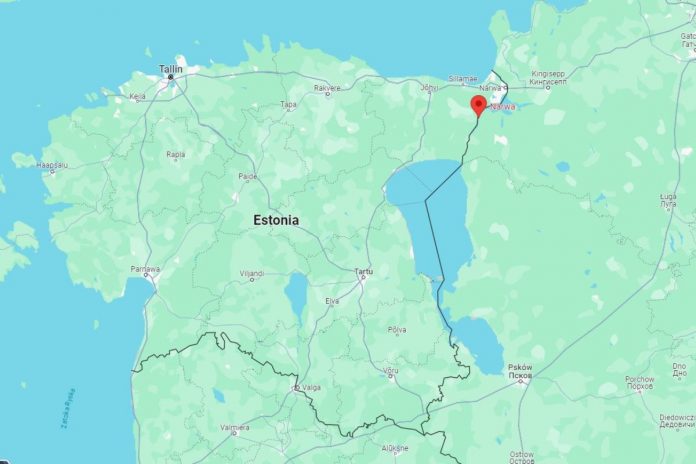Estonia z zaznaczoną graniczną rzeką Narwą. Obrazek ilustracyjny. Źródło: google mpas