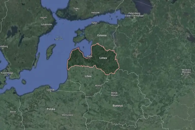 Łotwa na mapie regiony. Obrazek ilustracyjny. Źródło: google maps