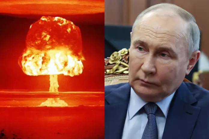 Eksplozja bomby jądrowej; Władimir Putin. Obrazek ilustracyjny. Źródło: PAP/EPA/pixabay