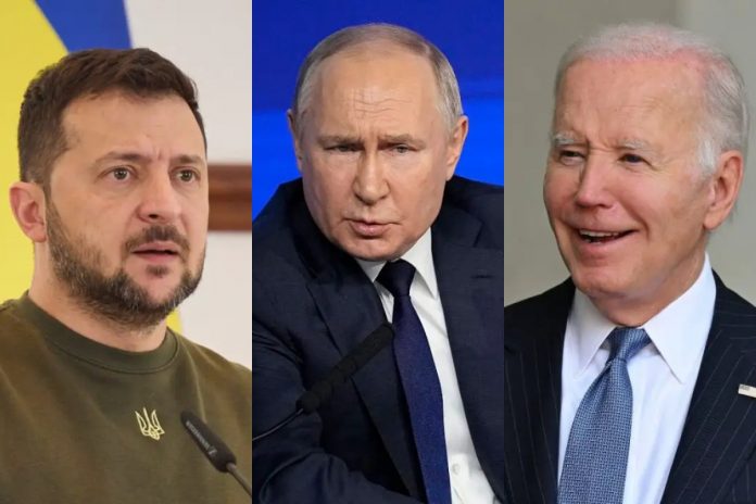 Wołodymyr Zełenski, Władimir Putin, Joe Biden, Ukraina, Rosja, USA