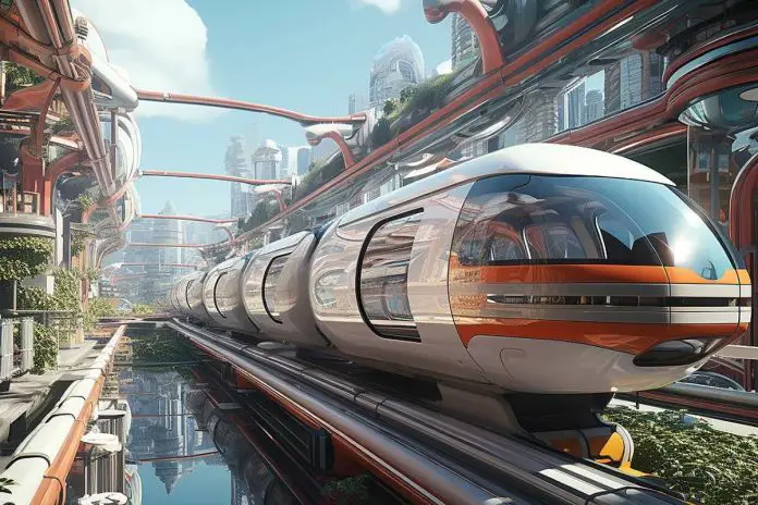 Pociąg, przyszłość, science fiction, transport