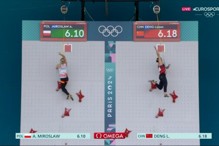 >Rekordzistka świata Aleksandra Mirosław zdobyła złoty medal igrzysk w Paryżu we wspinaczce sportowej na czas. Foto: print screen Eurosport