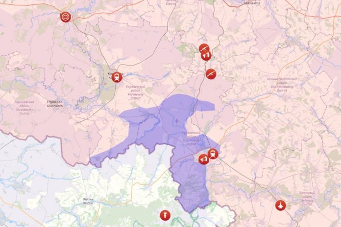 Kolor szary - tereny Federacji Rosyjskiej zajęte przez Ukraińców. Mapa poglądowa. Źródło: liveUAmaps