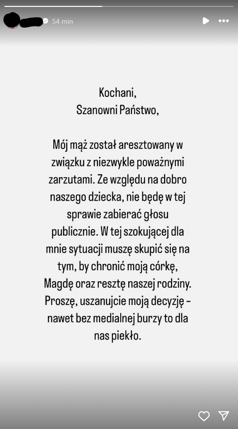 Jacek B., żona, oświadczenie po aresztowaniu.