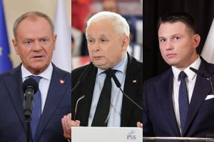 Donald Tusk, Jarosław Kaczyński oraz Sławomir Mentzen.