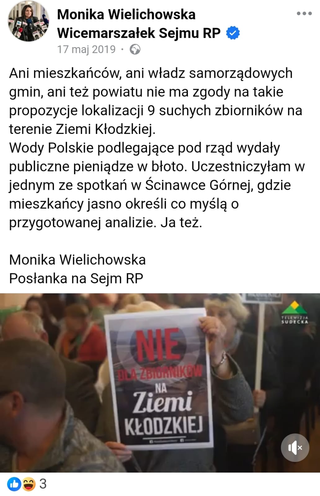 Monika Wielichowska przeciwna budowie zbiorników retencyjnych na obszarach, które dziś są zalane przez powódź.