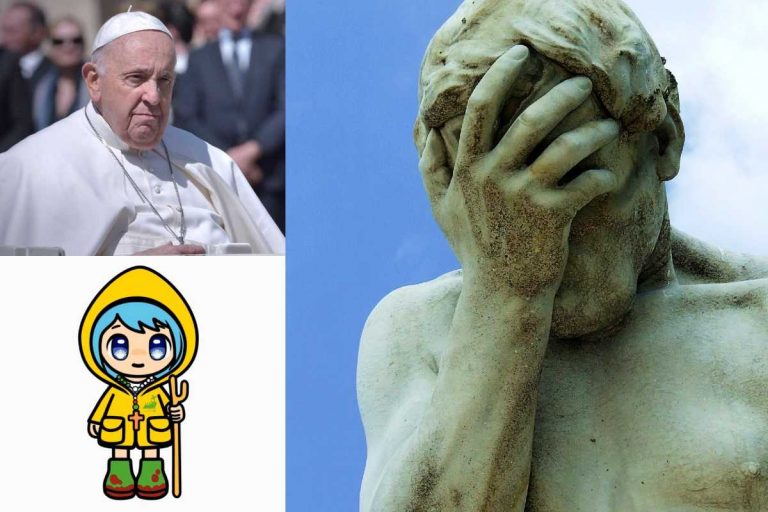 Papież Franciszek oficjalna maskotka Luce oraz facepalm