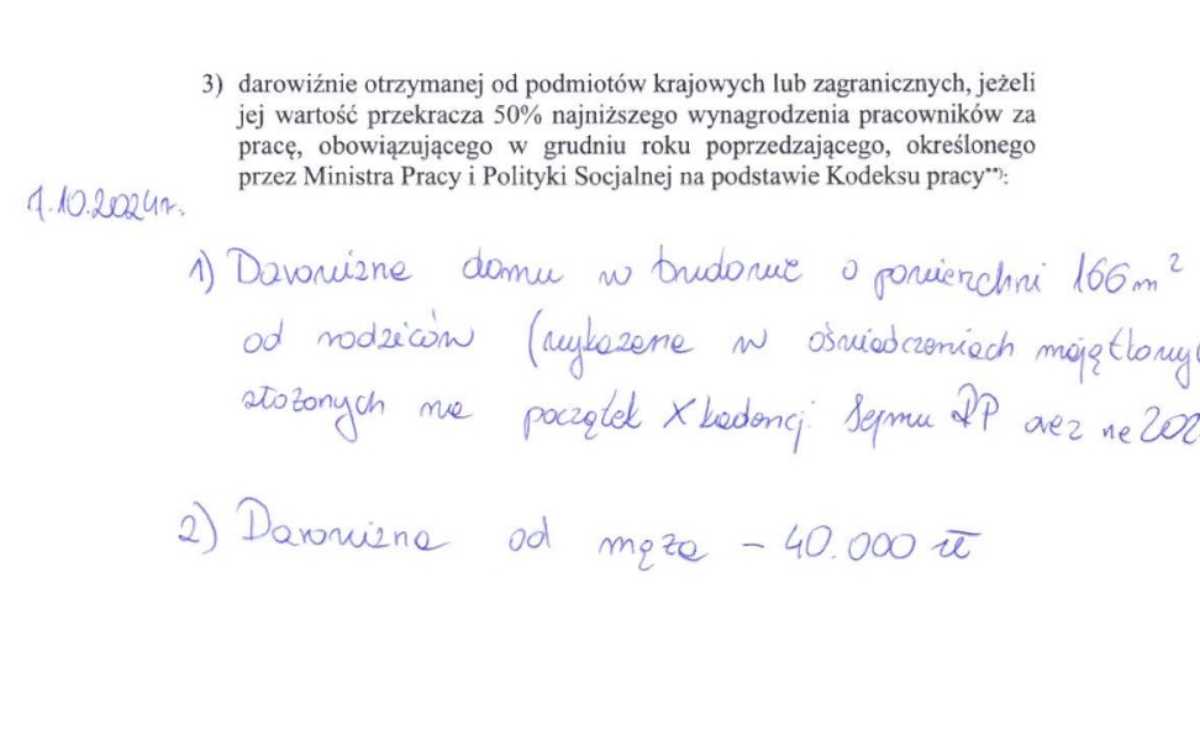 Rejestr korzyści złożony przez Kingę Gajewską. / Foto: screen sejm.gov.pl