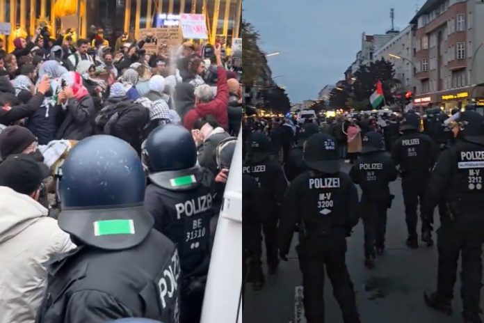 Propalestyńska manifestacja w Berlinie zamieniła się w zamieszki. Foto: print screen X