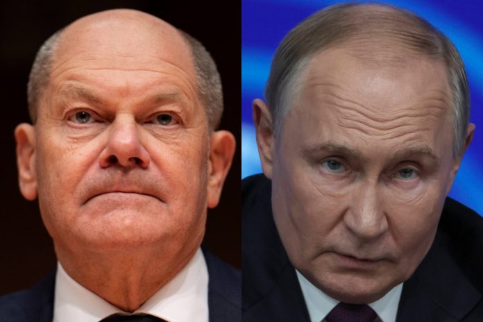 Kanclerz Niemiec Olaf Scholz i prezydent Federacji Rosyjskiej Władimir Putin. Zdjęcie ilustracyjne. Foto: PAP/EPA