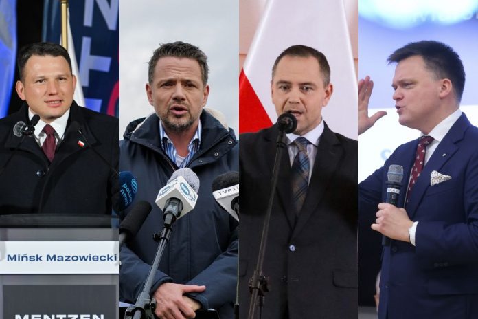 Sławomir Mentzen, Rafał Trzaskowski, Karol Nawrocki oraz Szymon Hołownia