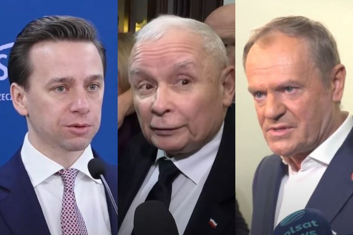 Krzysztof Bosak, Jarosław Kaczyński i Donald Tusk.