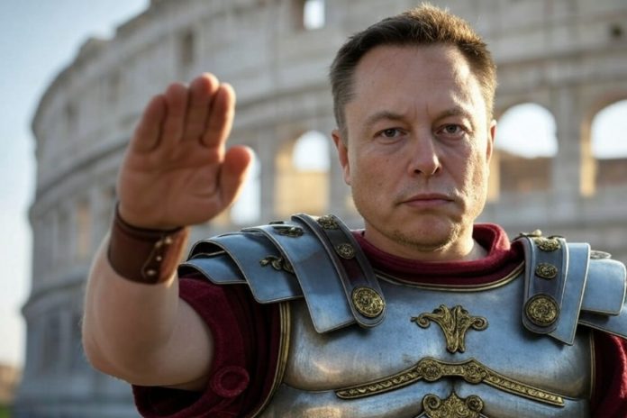 Elon Musk jako legionista rzymski wykonujący salut, źródło: X