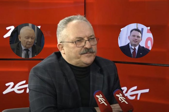 Marek Jakubiak oraz Jarosław Kaczyński i Sławomir Mentzen.