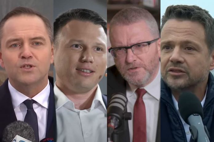 Karol Nawrocki, Sławomir Mentzen, Grzegorz Braun oraz Rafał Trzaskowski.