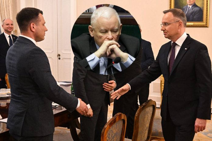 Sławomir Mentzen i Andrzej Duda oraz Jarosław Kaczyński.