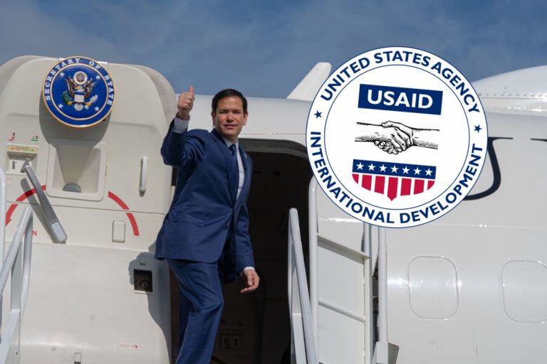 Marco Rubio oraz logo USAID