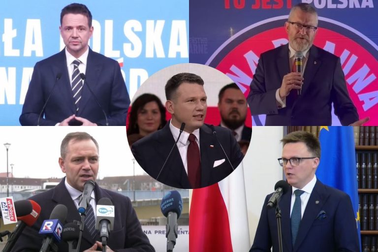 Rafał Trzaskowski, Karol Nawrocki, Grzegorz Braun, Szymon Hołownia oraz Sławomir Mentzen