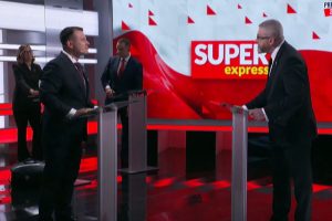 Sławomir Mentzen i Grzegorz Braun oko w oko na debacie prezydenckiej "Super Expressu".