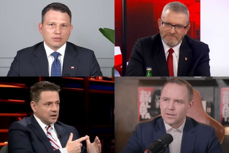 Sławomir Mentzen, Grzegorz Braun oraz Rafał Trzaskowski i Karol Nawrocki.