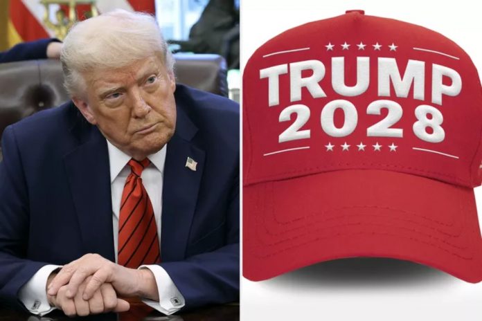Donald Trump, czapka Trump 2028, źródło: Win McNamee/Getty; Trumpstore.com, kolaż