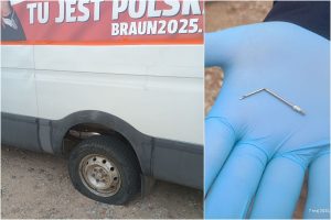 Przebita opona u zwolennika Brauna.
