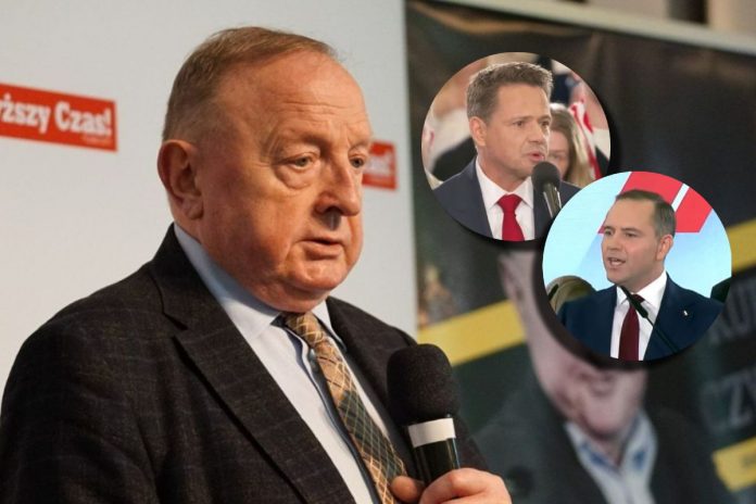 Stanisław Michalkiewicz, Rafał Trzaskowski oraz Karol Nawrocki. / foto: NCzas/screen YouTube (kolaż)