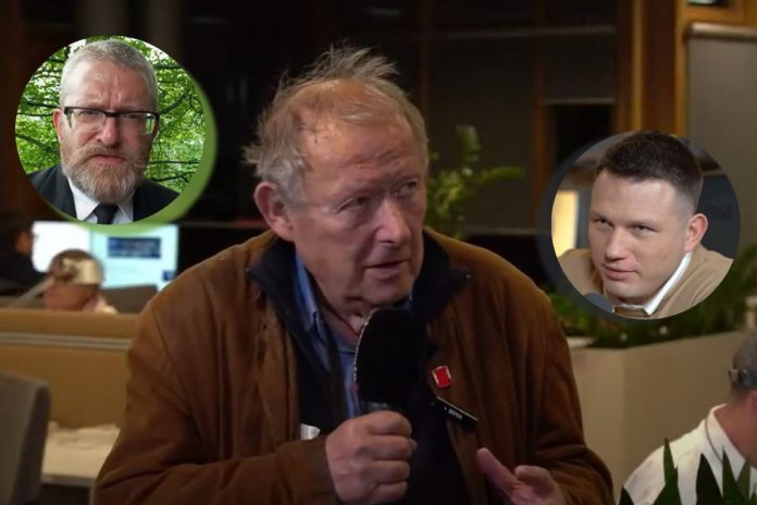 Adam Michnik oraz Grzegorz Braun i Sławomir Mentzen.