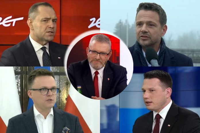 Karol Nawrocki, Rafał Trzaskowski, Szymon Hołownia, Sławomir Mentzen oraz Grzegorz Braun.