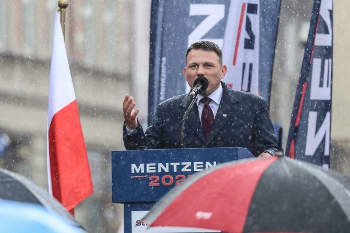 Sławomir Mentzen na wiecu wyborczym w Starogardzie Gdańskim. Foto: X/Sławomir Mentzen
