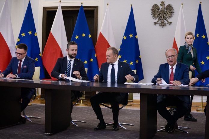 Szymon Hołownia, Władysław Kosiniak-Kamysz, Donald Tusk, Włodzimierz Czarzasty.
