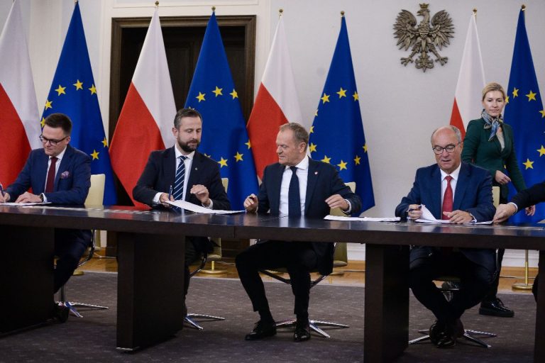 Szymon Hołownia, Władysław Kosiniak-Kamysz, Donald Tusk, Włodzimierz Czarzasty.