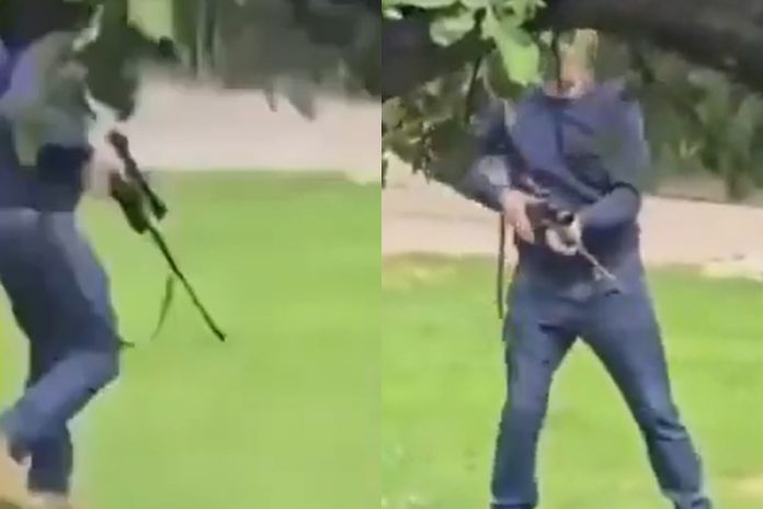 Nagranie rzekomego zabójcy z bronią ze Starej Wsi koło Limanowej. Foto: print screen X