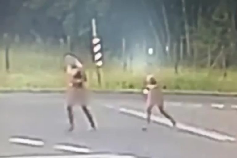 Nadzy Afrykańczycy przebiegają drogę w Lubinie / prnt scrn lubin.pl